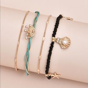 4 piece starfish shell ankle bracelet
